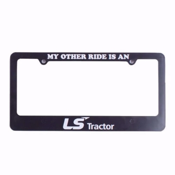 Photo of the black and white LS Tractor License Plate Frame