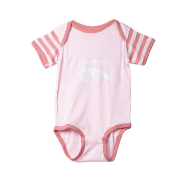 Pink Tractor Onesie Product Image on white background