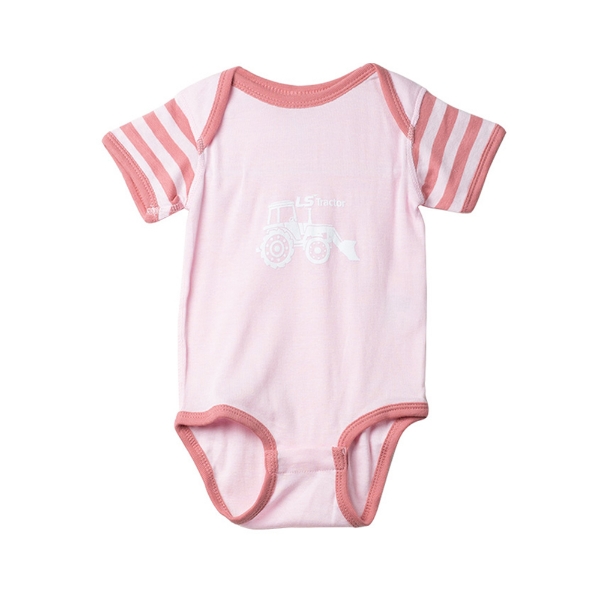 Pink Tractor Onesie Product Image on white background