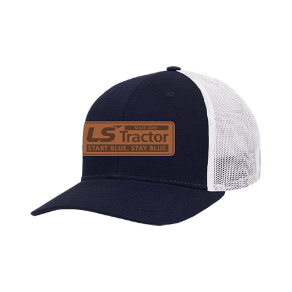 Navy Leather Patch Cap Front Image on white background