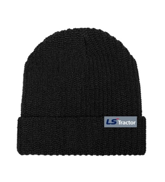 Image of a Ribbed Knit Black Beanie with a LS Tractor logo on it